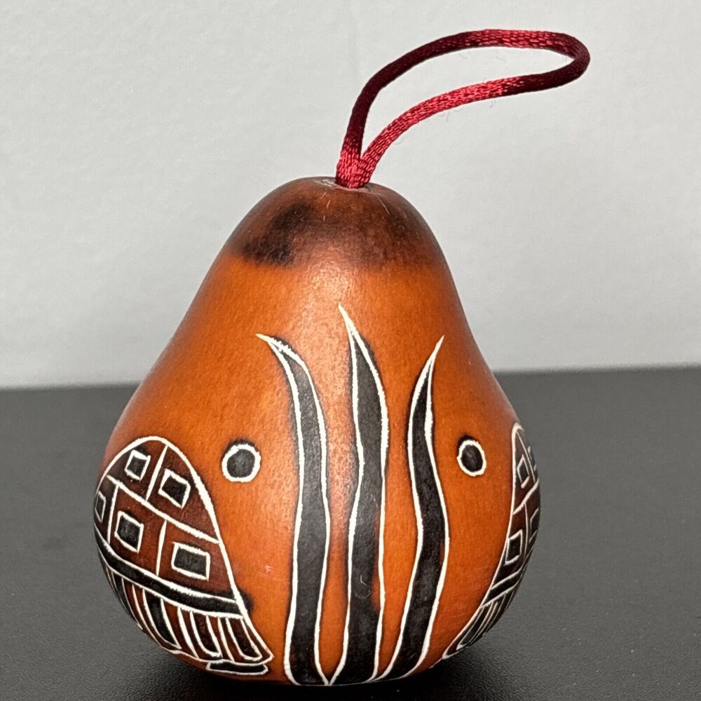 Christmas Ornament Carved Gourd Nativity Folk Art 2.5” Manger Scene Christian - Picture 3 of 9